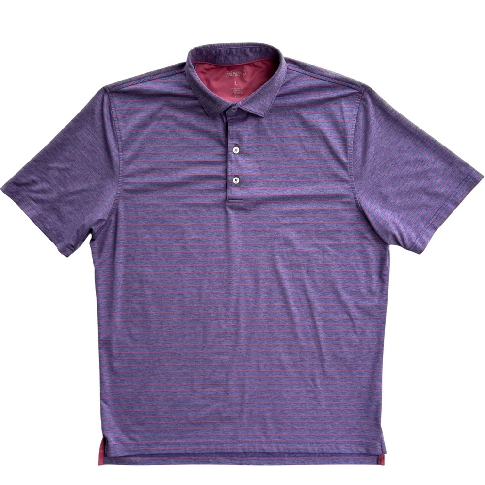 johnnie-O Men's Striped Performance Polo Shirt Purple Pink Short Sleeve Golf, L